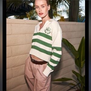 Anthropology Stateside Green and White Striped cropped Sweater